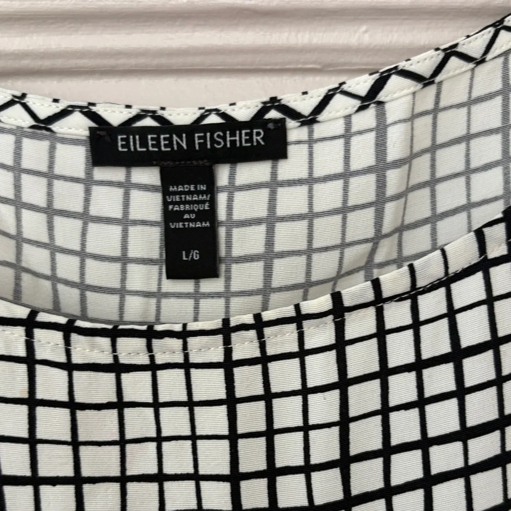 Eileen Fisher Monochrome Grid Sleeveless Top - Picture 2 of 4